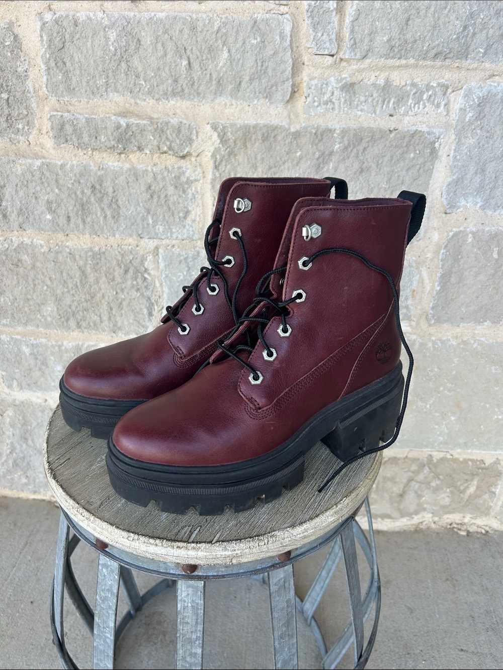 Timberland Women's Deep Burgundy Leather Platform Lace-Up Boots